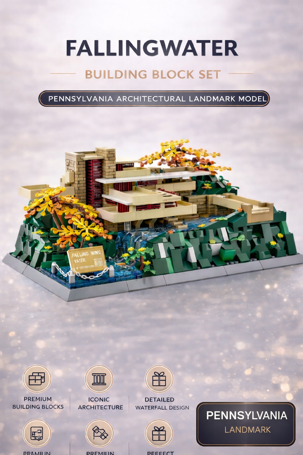 Fallingwater Building Block Set – Pennsylvania Architectural Landmark Model